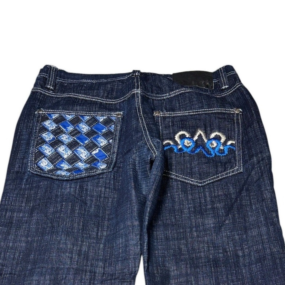 Delf Baggy Wide Leg Jeans Dark Wash Dragon Embroidery Blue Woven Men W36 L30 Y2K